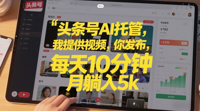 头条号AI托管，我提供视频，你发布，每天10分钟，月躺入5k+【揭秘】-网创项目