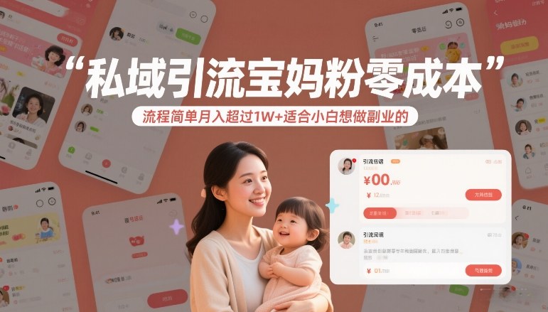 私域引流宝妈粉零成本流程简单月入超过1W+适合小白想做副业的-网创项目