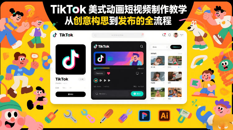 TikTok美式动画短视频制作教学，从创意构思到发布的全流程-网创项目