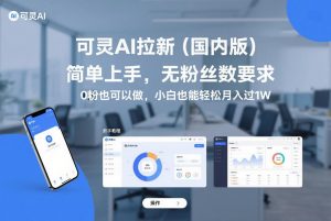 可灵AI拉新(国内版)，简单上手，无粉丝数要求，0粉也可以做，小白也能轻松月入过1W-网创项目