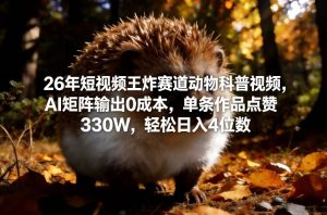 26年短视频王炸赛道动物科普视频,AI矩阵输出0成本,单条作品点赞330W,轻松日入4位数-网创项目