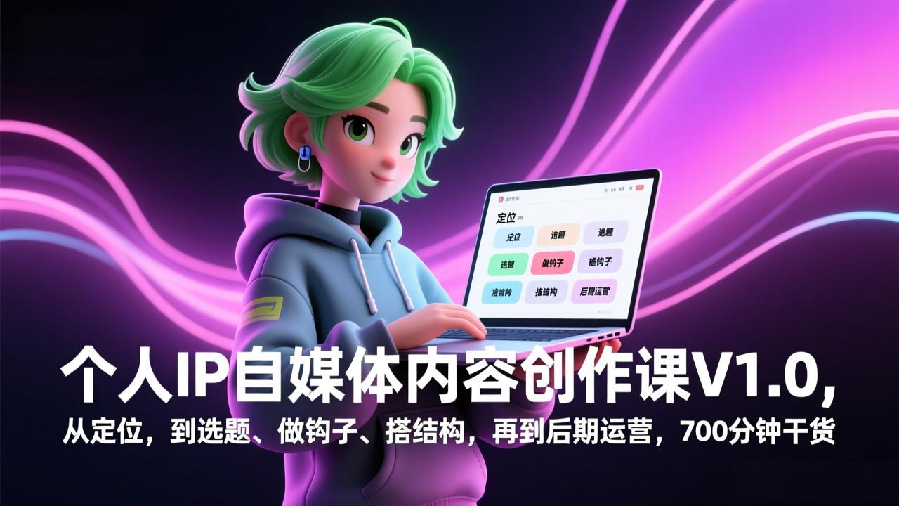 个人IP自媒体内容创作课V1.0，从定位，到选题、做钩子、搭结构，再到后期运营，700分钟干货-网创项目