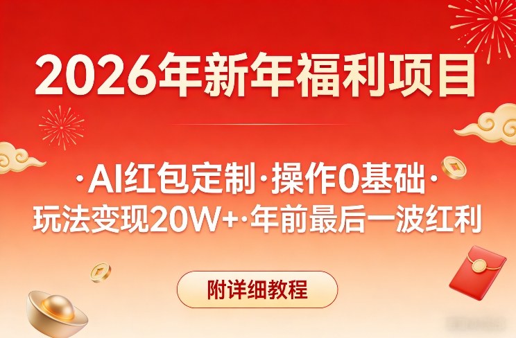 新年福利项目，AI红包定制，操作0基础，玩法变现20W+年前最后一波红利，附详细教程-网创项目