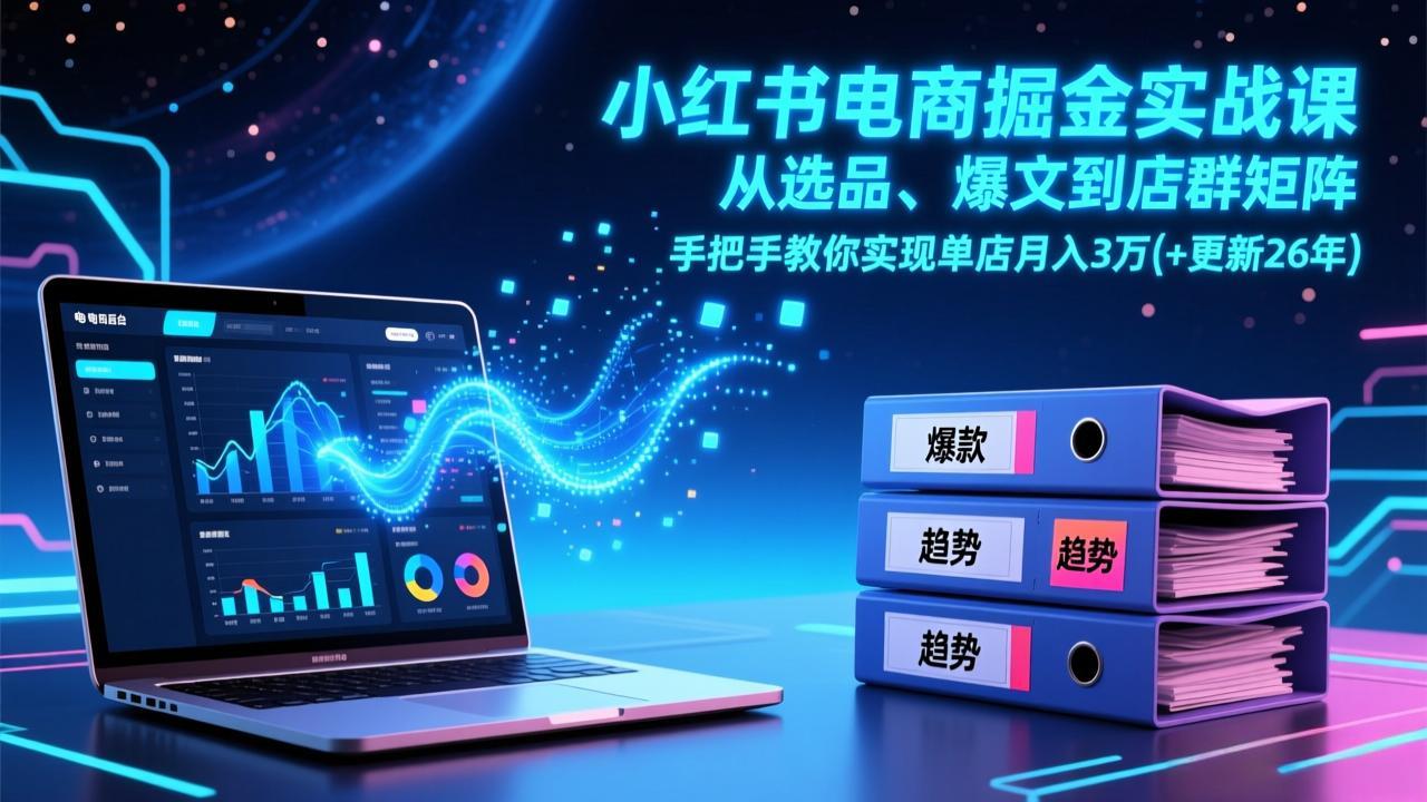 小红书电商掘金实战课，从选品、爆文到店群矩阵，手把手教你实现单店月入3万+(更新26年-网创项目