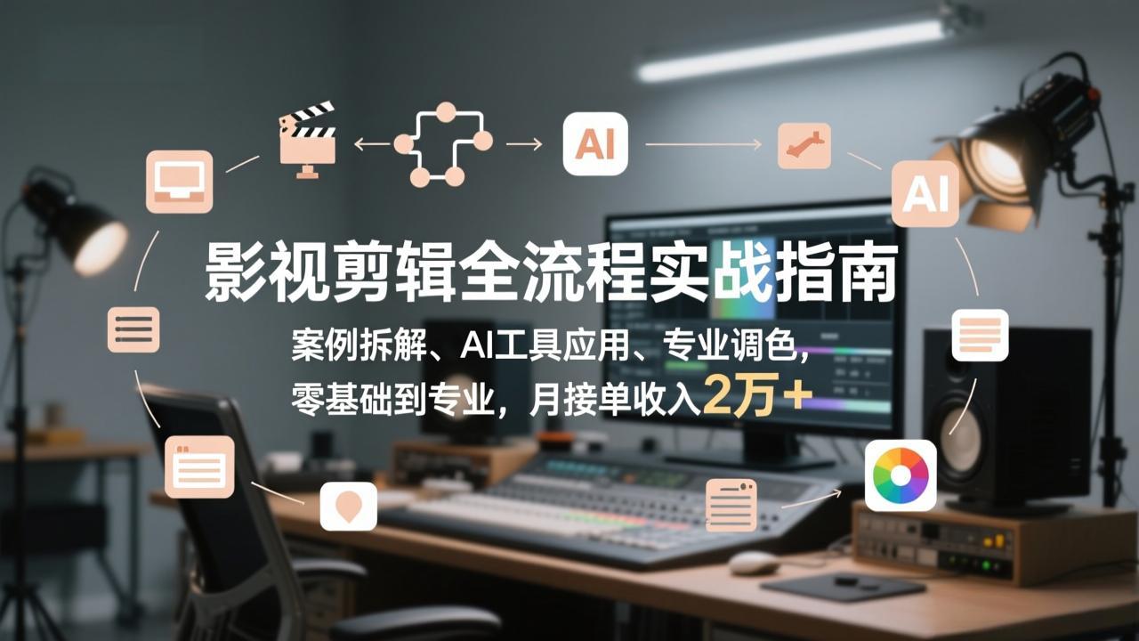 影视剪辑全流程实战指南，案例拆解、AI工具应用、专业调色，零基础到专业，月接单收入2万+-网创项目