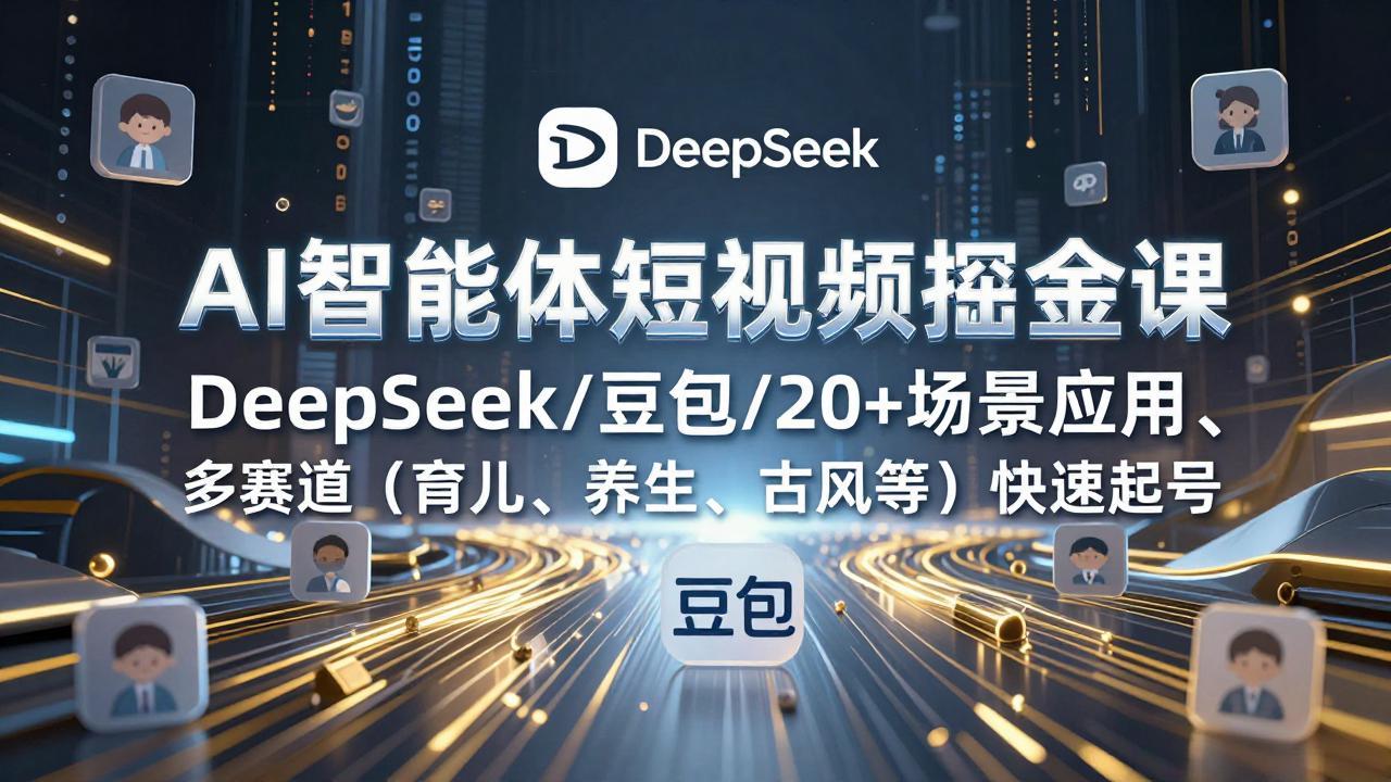 AI智能体短视频掘金课，DeepSeek/豆包/20+场景应用、多赛道(育儿、养生、古风等-网创项目