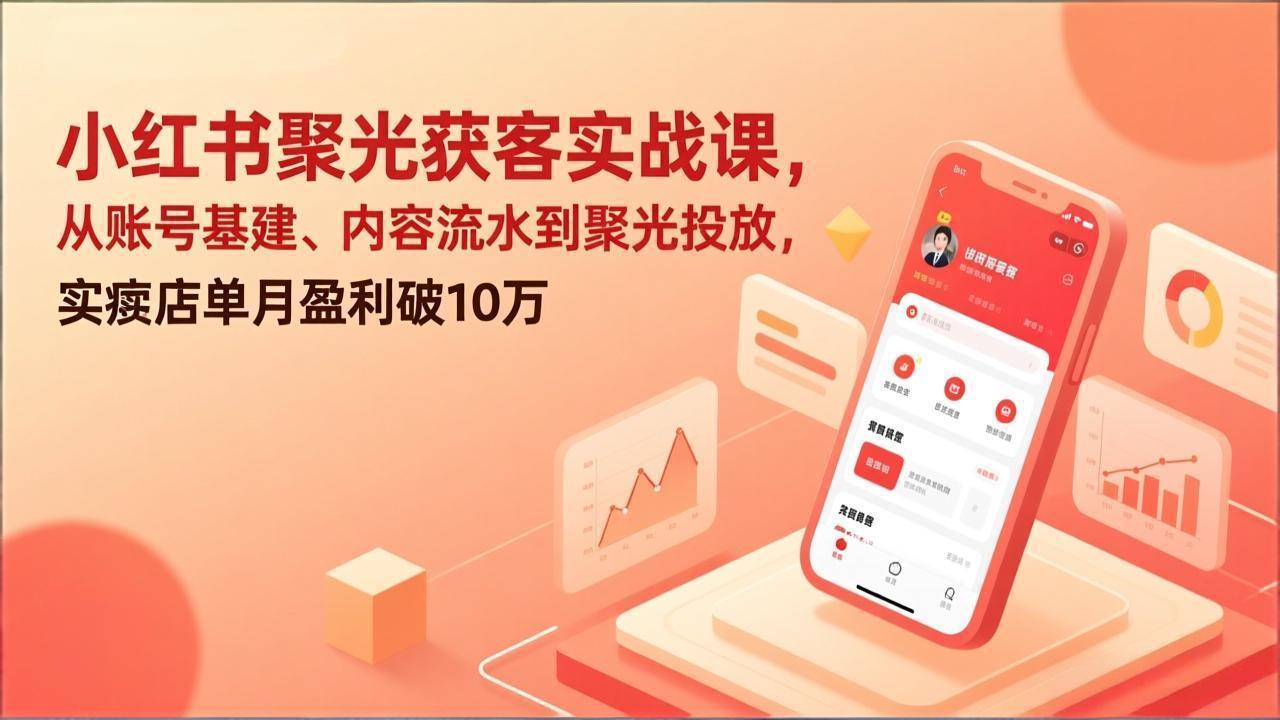 小红书聚光获客实战课，从账号基建、内容流水到聚光投放，实体店单月盈利破10万-网创项目