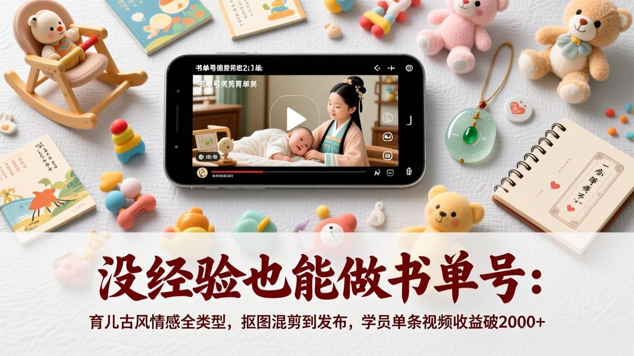 没经验也能做书单号：育儿古风情感全类型，抠图混剪到发布，学员单条视频收益破2000+-网创项目