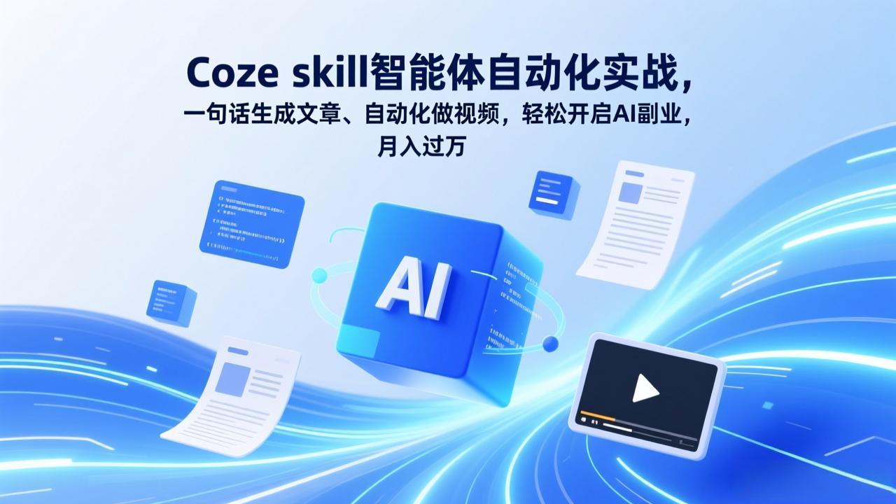 Coze skill智能体自动化实战，一句话生成文章、自动化做视频，轻松开启AI副业，月入过万-网创项目