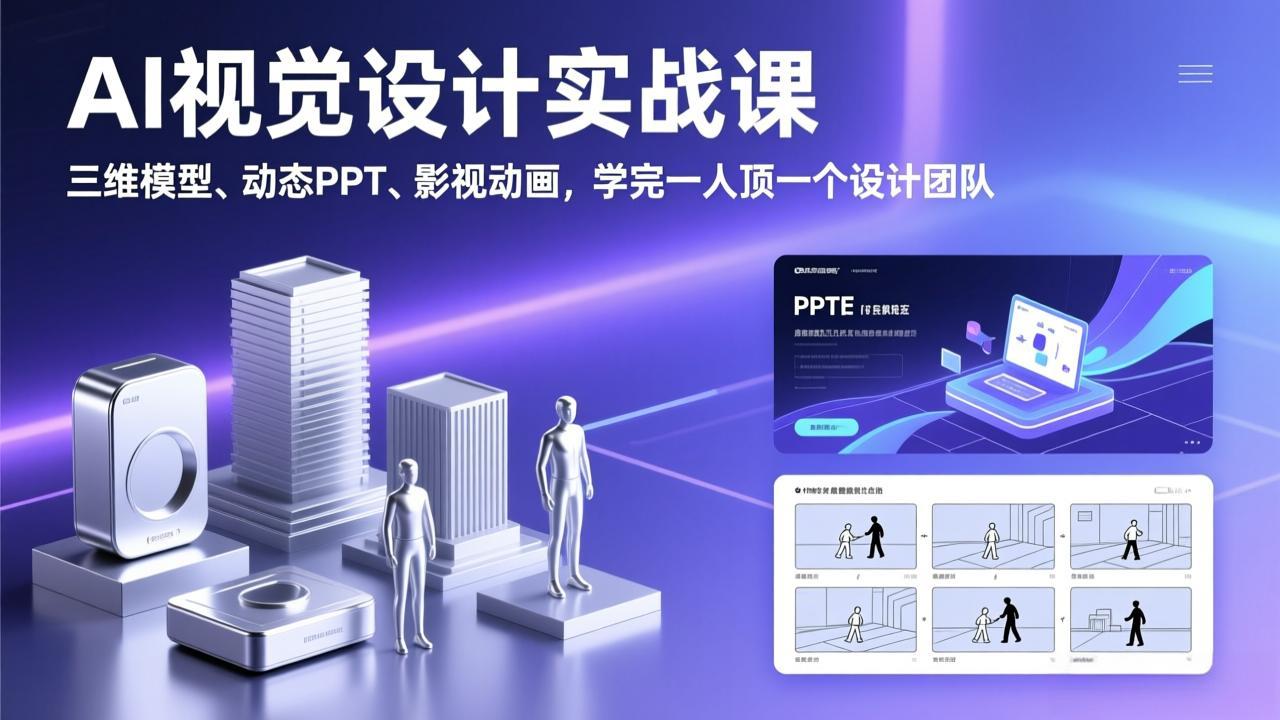 AI视觉设计实战课，三维模型、动态PPT、影视动画，学完一人顶一个设计团队-网创项目