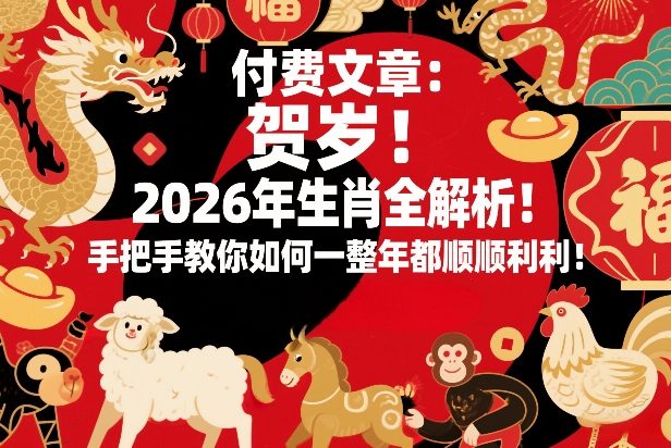 付费文章：贺岁！2026年生肖全解析！手把手教你如何一整年都顺顺利利！-网创项目