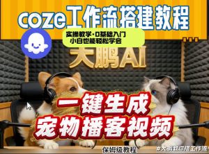 Coze工作流AI一键生成宠物播客视频，全程保姆级教程，零基础小白保姆级教学-网创项目