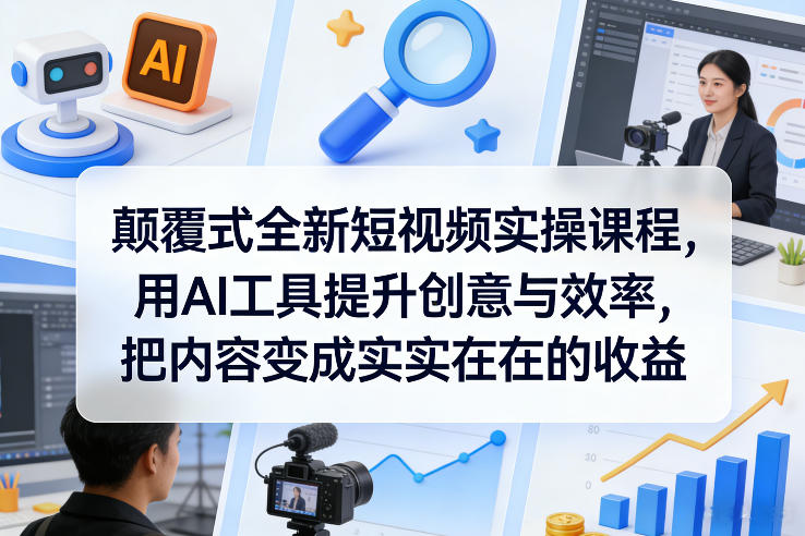 颠覆式全新短视频实操课程，用AI工具提升创意与效率，把内容变成实实在在的收益-网创项目