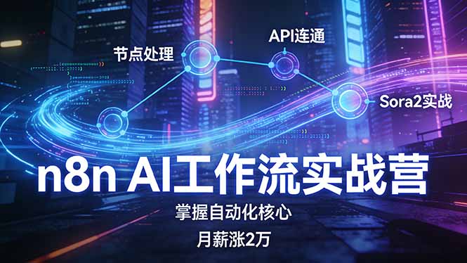n8n AI工作流实战营，节点处理+API连通+Sora2实战，掌握自动化核心月薪涨2万-网创项目