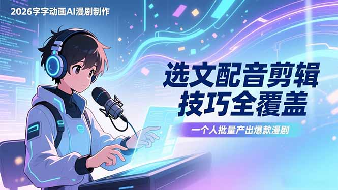 2026字字动画AI漫剧制作-1期，选文配音剪辑技巧全覆盖，一个人就能批量产出爆款漫剧-网创项目