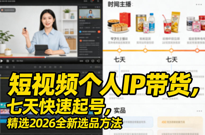 短视频个人IP带货，七天快速起号，精选2026全新选品方法-网创项目