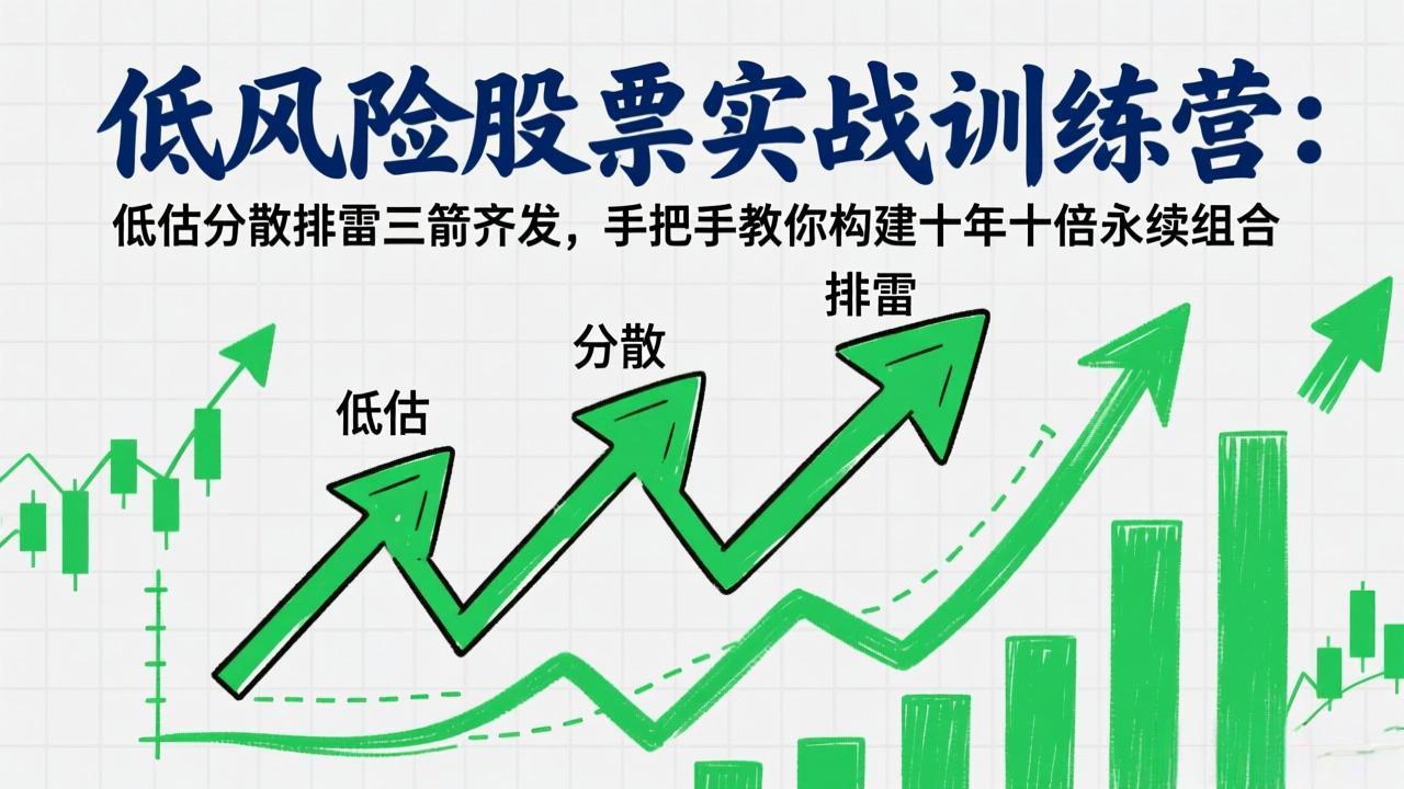 低风险股票实战训练营：低估分散排雷三箭齐发，手把手教你构建十年十倍永续组合-网创项目