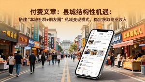 付费文章:县城结构性机遇:搭建“本地社群+朋友圈”私域变现模式,稳定获取副业收入-网创项目