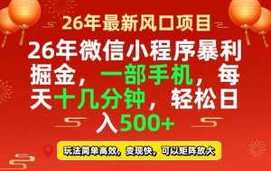 26年微信小程序最暴利玩法,每天十几分钟,稳稳日入500+-网创项目