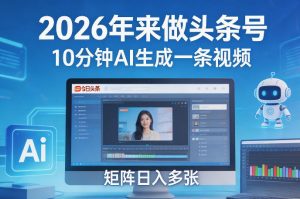 2026年来做头条号,10分钟AI生成一条视频,矩阵日入多张-网创项目