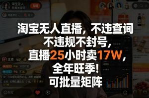 淘宝无人直播，不违规不封号，直播25小时卖17W，全年旺季！可批量矩阵【揭秘】-网创项目