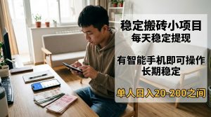 稳定搬砖小项目，每天稳定提现，有智能手机即可操作-网创项目