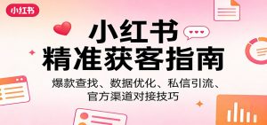 小红书精准获客指南:爆款查找、数据优化、私信引流、官方渠道对接技巧-网创项目