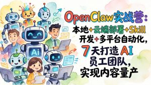 OpenClaw实战营：本地+云端部署+Skill开发+多平台自动化，7 天打造 AI 员工团队，实现内容量产-网创项目
