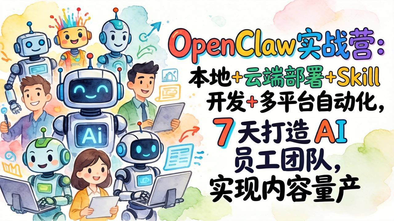 OpenClaw实战营：本地+云端部署+Skill开发+多平台自动化，7 天打造 AI 员工团队，实现内容量产-网创项目