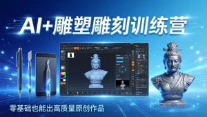 AI+雕塑雕刻训练营：从AI创作、大模型训练到3D雕刻 + 渲染，零基础也能出高质量原创作品-网创项目