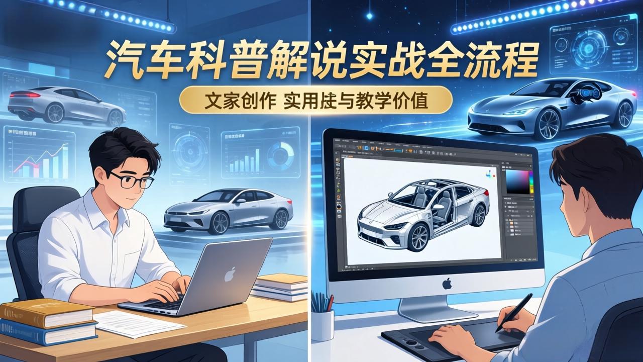 抖音汽车科普解说实战：文案+动画+画面处理+去水印全流程，打造专业汽车科普视频-网创项目