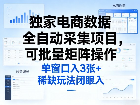 独家电商数据全自动采集项目，可批量矩阵操作，单窗口日入3张+，稀缺玩法闭眼入【揭秘】-网创项目