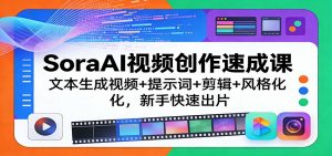 SoraAI视频创作速成课:文本生成视频+提示词+剪辑+风格化,新手快速出片-网创项目