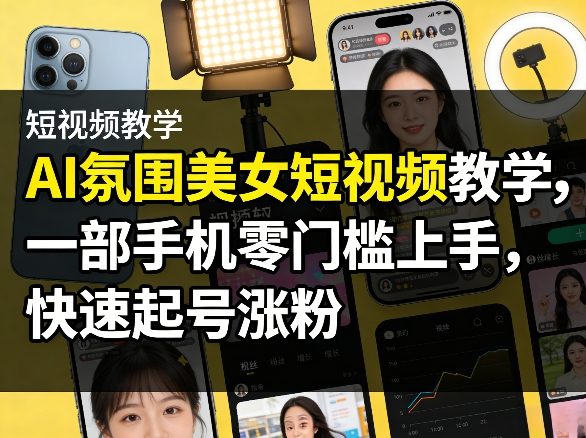 AI氛围美女短视频教学，一部手机零门槛上手，快速起号涨粉-网创项目