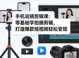 手机运镜剪辑课：零基础学拍摄剪辑，打造爆款短视频轻松变现-网创项目