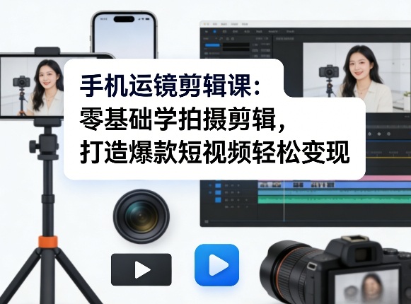 手机运镜剪辑课：零基础学拍摄剪辑，打造爆款短视频轻松变现-网创项目