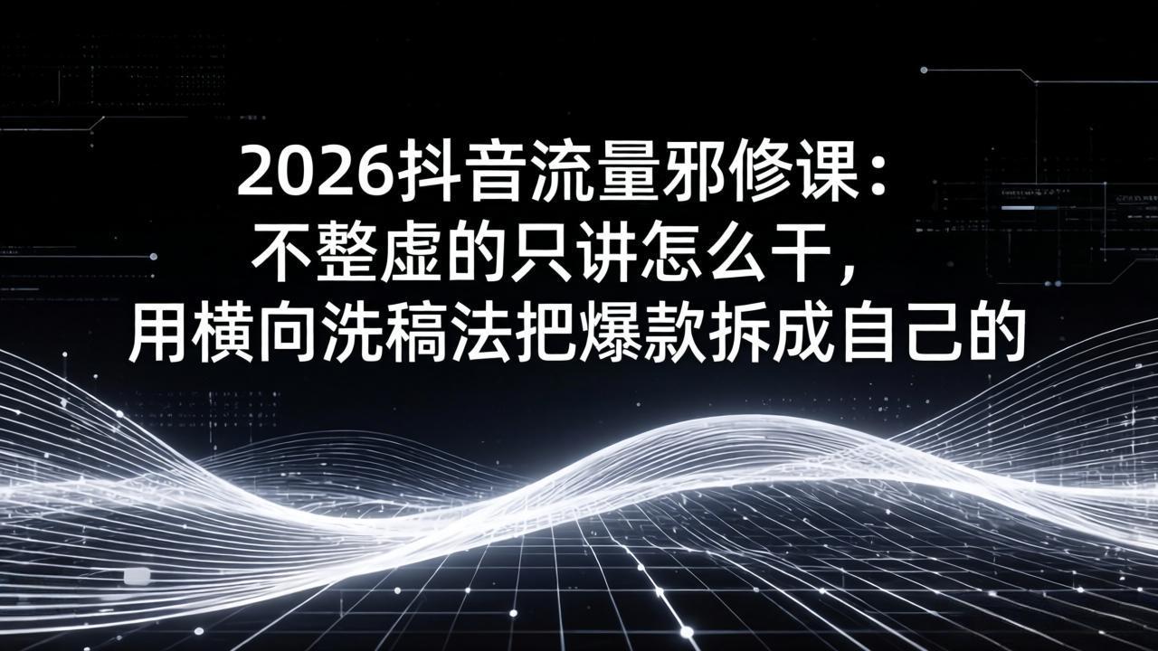 2026抖音流量邪修课：不整虚的只讲怎么干，用横向洗稿法把爆款拆成自己的-网创项目