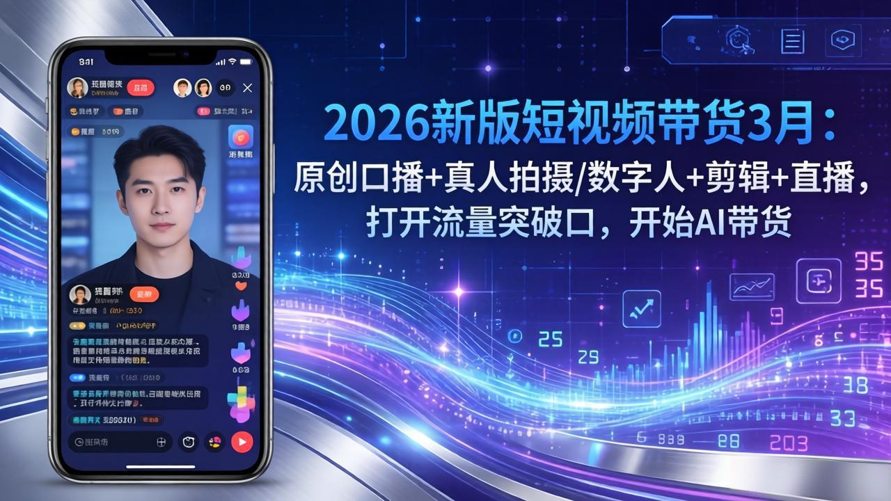 2026新版短视频带货3月：原创口播+真人拍摄/数字人+剪辑+直播，打开流量突破口，开始AI带货-网创项目