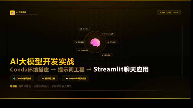 AI大模型开发实战：Conda环境搭建→提示词工程→Streamlit聊天应用，零基础到项目落地-网创项目