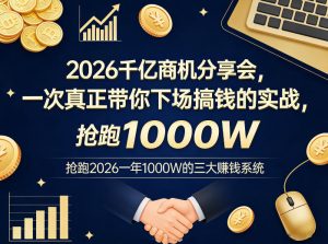 2026千亿商机分享会，一次真正带你下场搞钱的实战，抢跑2026一年1000W的三大賺钱系统-网创项目