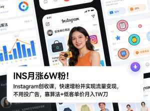 INS月涨6W粉！Instagram创收课，快速增粉并实现流量变现，不用用投广告，靠算法+低客单价月入1W刀-网创项目