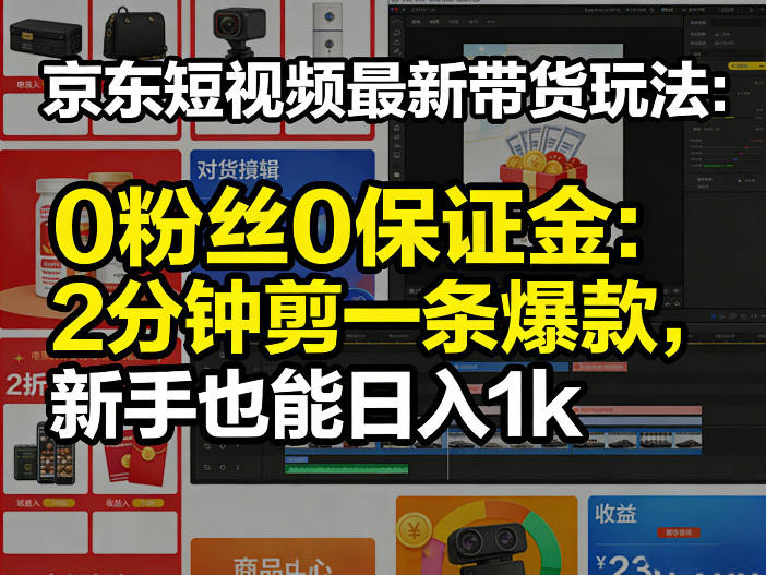 京东短视频最新带货玩法，0粉丝0保证金，2分钟剪一条爆款，新手也能日入1k+【揭秘】-网创项目