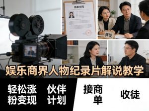 娱乐商界人物纪录片解说教学,轻松涨粉变现,伙伴计划,接商单,收徒等-网创项目