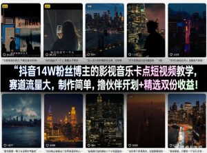 抖音14W粉丝博主的影视音乐卡点短视频教学，赛道流量大，制作简单，撸伙伴计划+精选双份收益！-网创项目