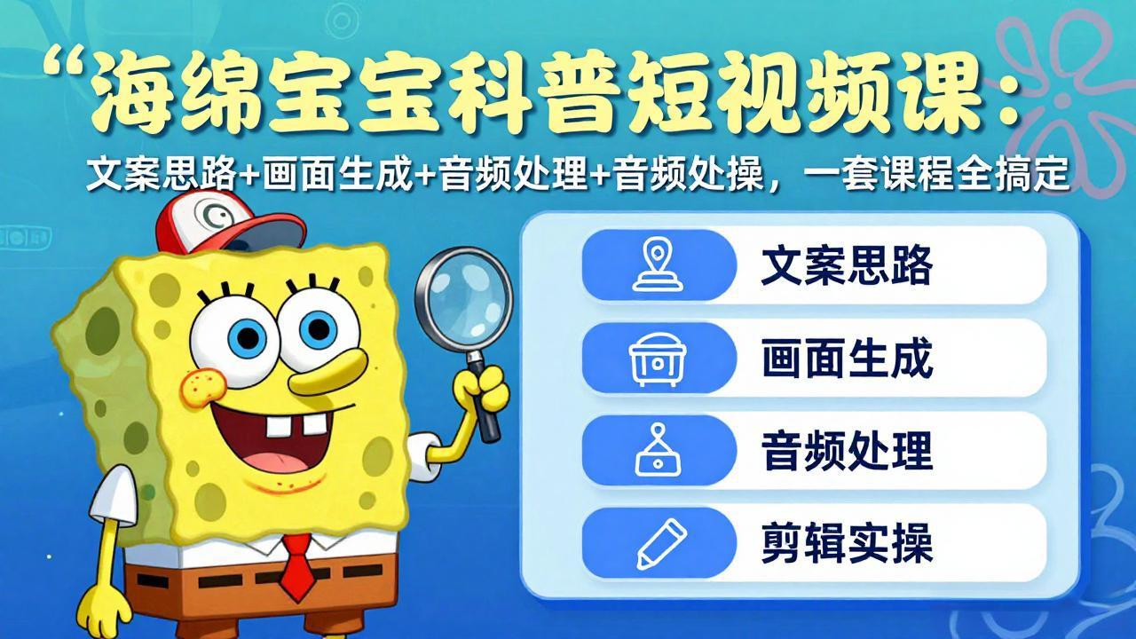 海绵宝宝科普短视频课：文案思路+画面生成+音频处理+剪辑实操，一套课程全搞定-网创项目