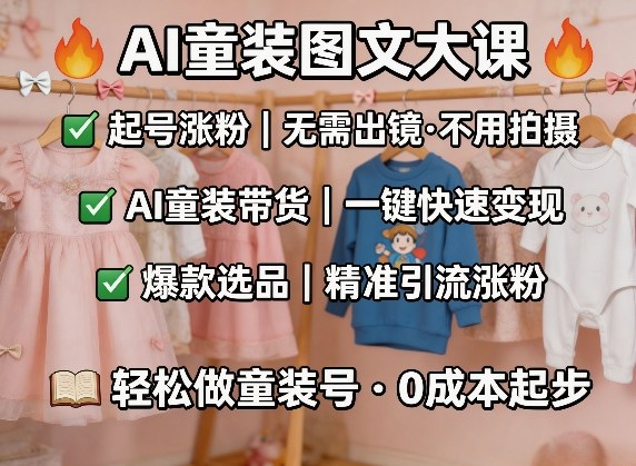 AI童装图文剪辑，某社群童装图文大课，起号涨粉、AI童装带货、爆款选品，无需出镜和拍摄-网创项目