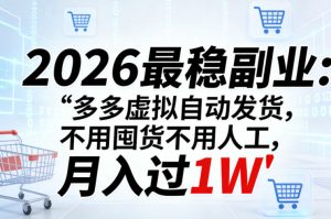 2026最稳副业：多多虚拟自动发货，不用囤货不用人工，月入过1W【揭秘】-网创项目