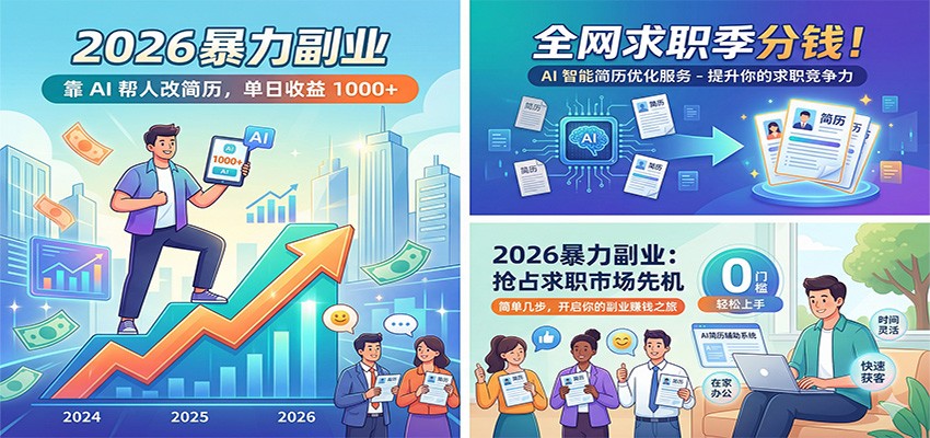2026暴力副业：靠AI帮人改简历，单日收益1000+，全网求职季分钱-网创项目