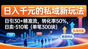日入千米的私域新玩法：日引30＋精准流，转化率50%，日卖5-10笔(单笔300米)-网创项目