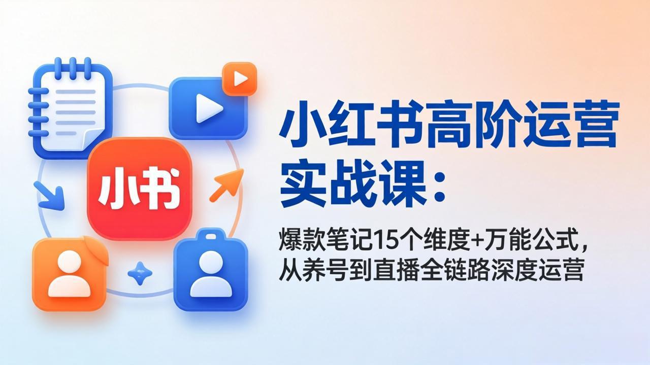 小红书高阶运营实战课：爆款笔记15个维度+万能公式，从养号到直播全链路深度运营-网创项目